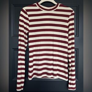 LNA CLOTHING. Small long sleeve cream and brown stripe shirt